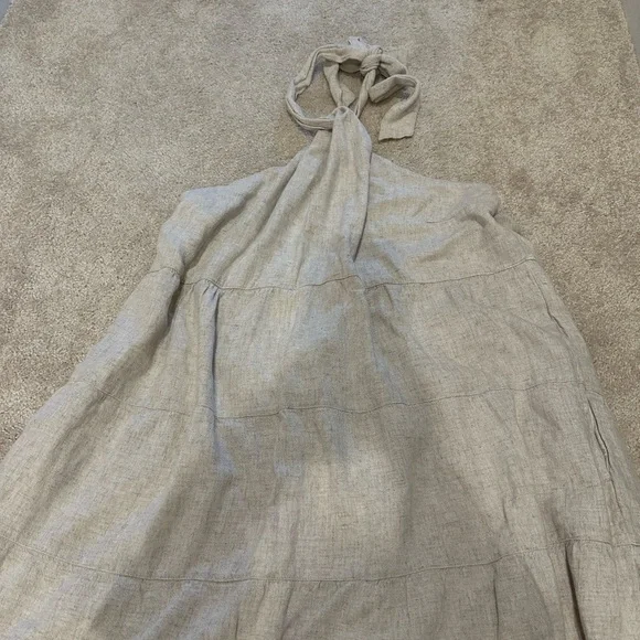 Abercrombie & Fitch Oatmeal Linen blend halter dress size XLP - Picture 3 of 5